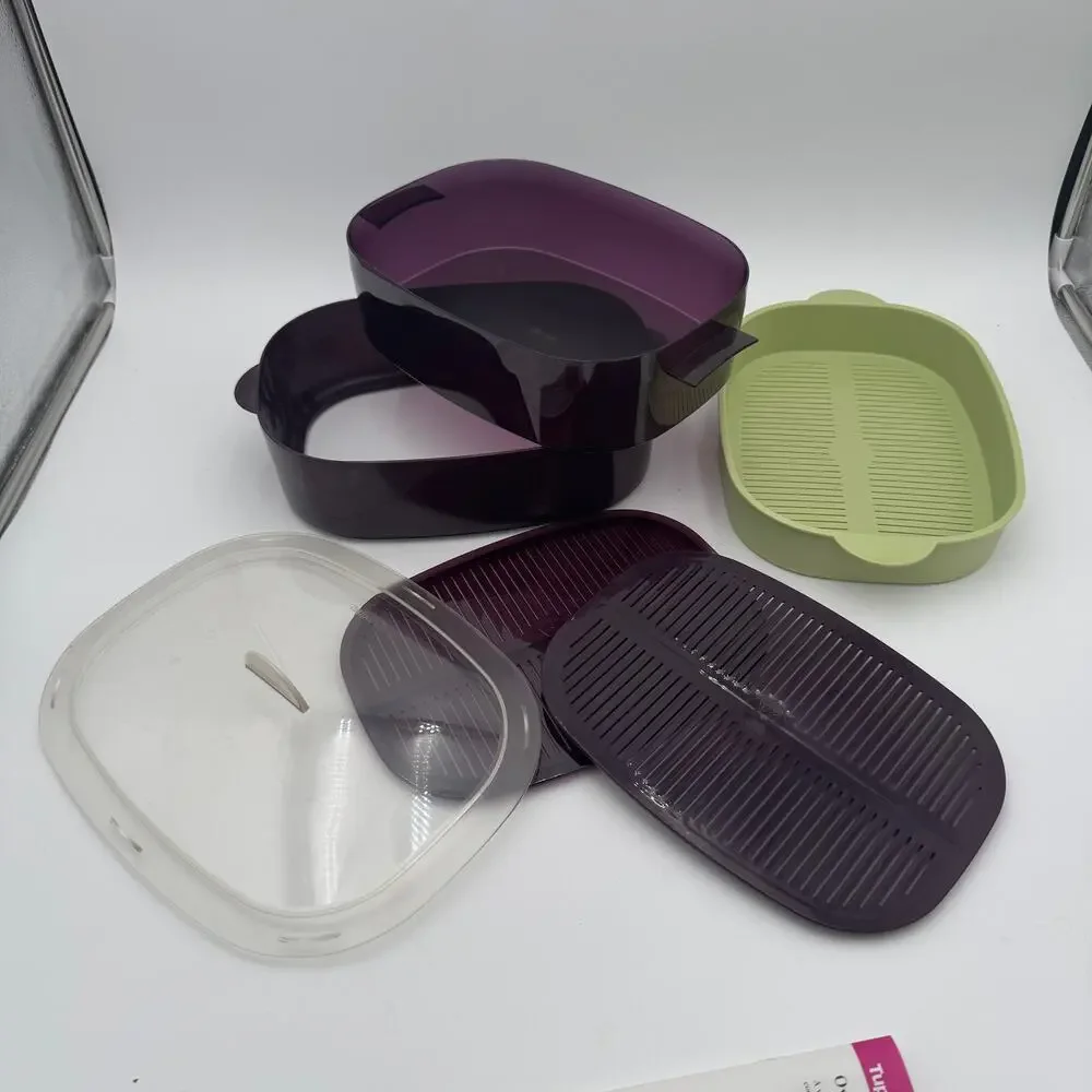 Tupperware 6pc Oval Microwave Stack Cooker micro steamer ~BERRY purple ~green